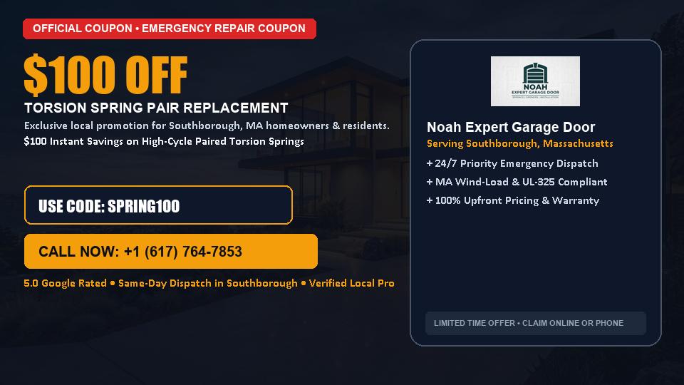 $100 OFF Dual High-Cycle Torsion Spring Replacement in Southborough, MA - Noah Expert Garage Door