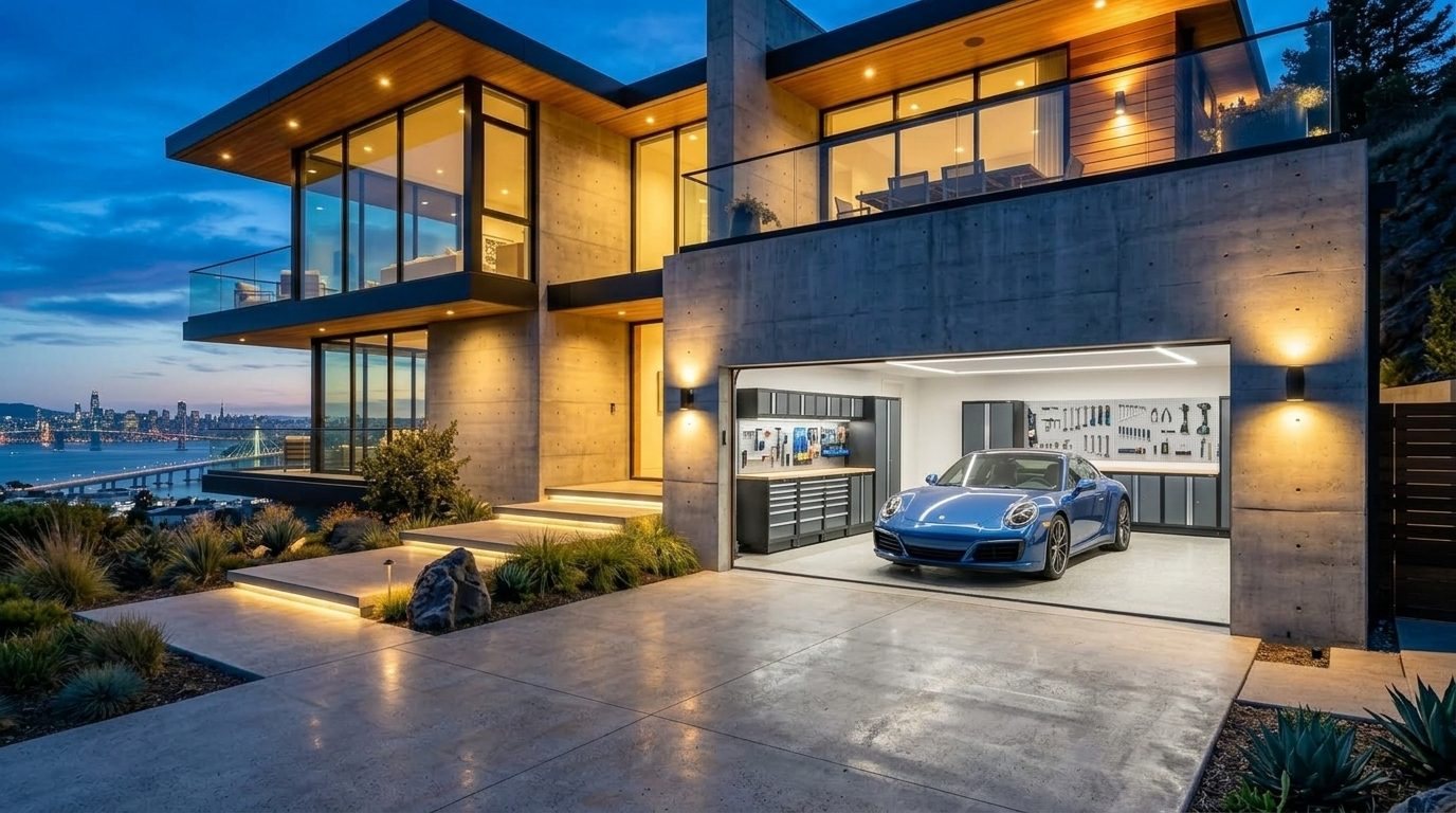 Noah Expert Garage Door Garage Door Gliding Open Revealing Warm Illuminated Interior